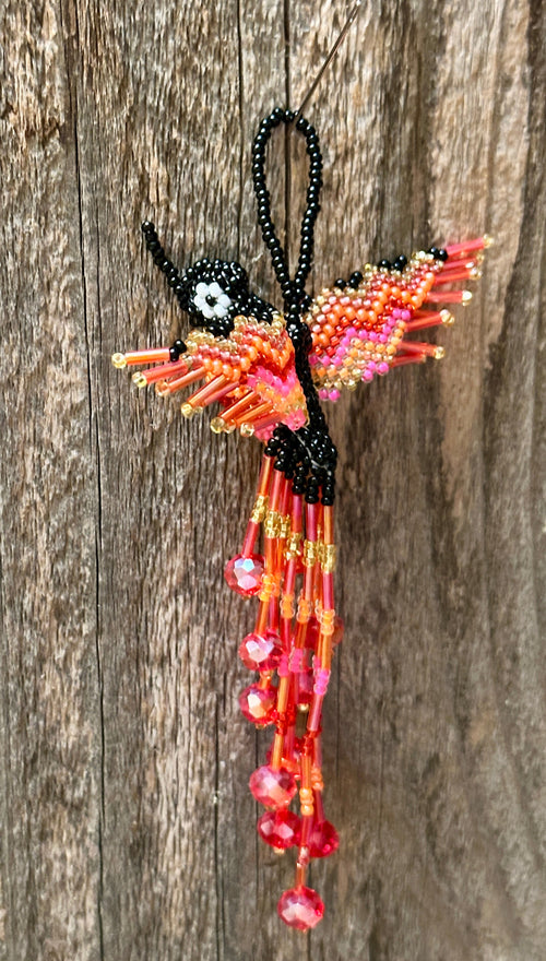 Handmade Beaded Multi colored Hummingbird Keychain