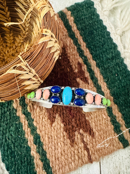 Old Pawn Navajo Multi Stone & Sterling Silver Cuff Bracelet by Daniel Mike