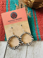 Navajo Sterling Silver Pearl Beaded Dangle Hoop Earrings