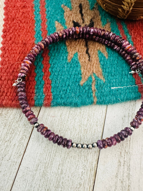 Navajo Purple Spiny & Sterling Silver Beaded Wrap Choker Necklace