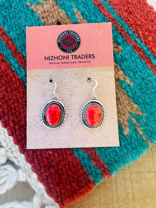 Navajo Sterling Silver Apple Coral Dangle Earrings