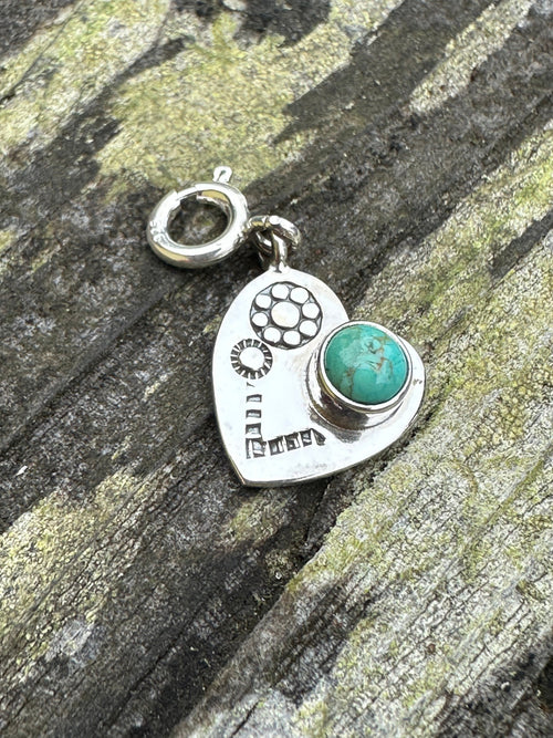 Sterling Silver and Turquoise Garden Heart Charm