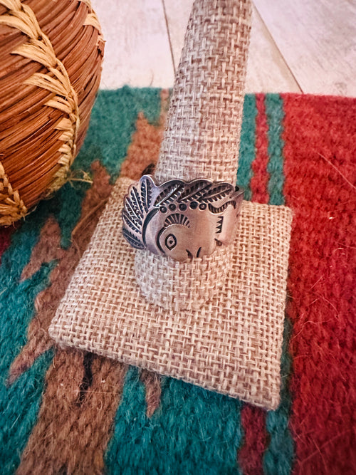 Old Pawn Navajo Sterling Silver Indian Chief Band Ring Size 11