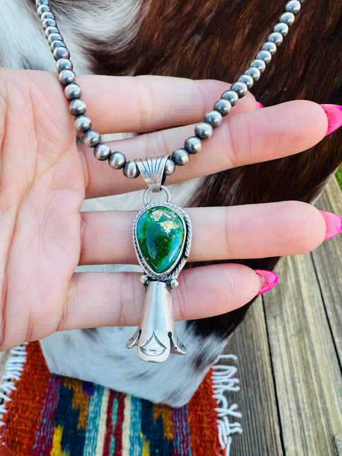 Handcrafted Turquoise & Sterling Silver Beaded Blossom Necklace