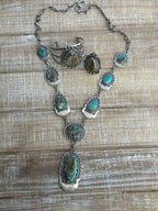 Charles Johnson Navajo Royston Turquoise & Sterling Silver Necklace, Bracelet and Ring  Set Signed