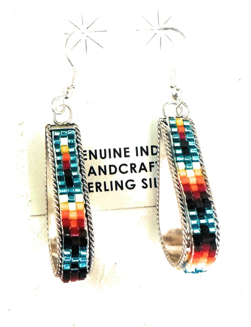 Navajo Handmade Multicolor Beaded Teardrop Dangle Earrings