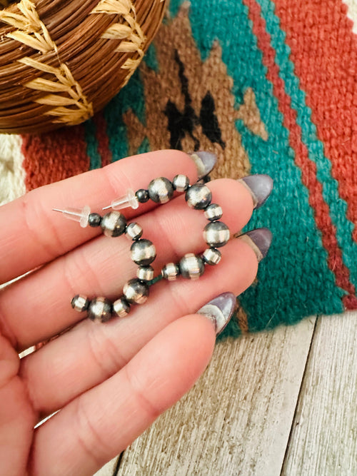 Handcrafted Sterling Silver Pearl Beaded Hoop Earrings