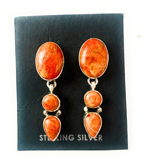 Navajo Sterling Silver Apple Coral Dangle Earrings