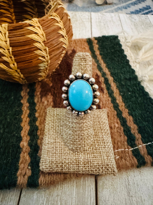 Old Pawn Handcrafted Turquoise & Sterling Silver Ring Size 6.75