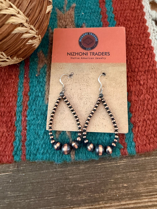 Handcrafted Copper Beaded Dangle Hoop Earrings