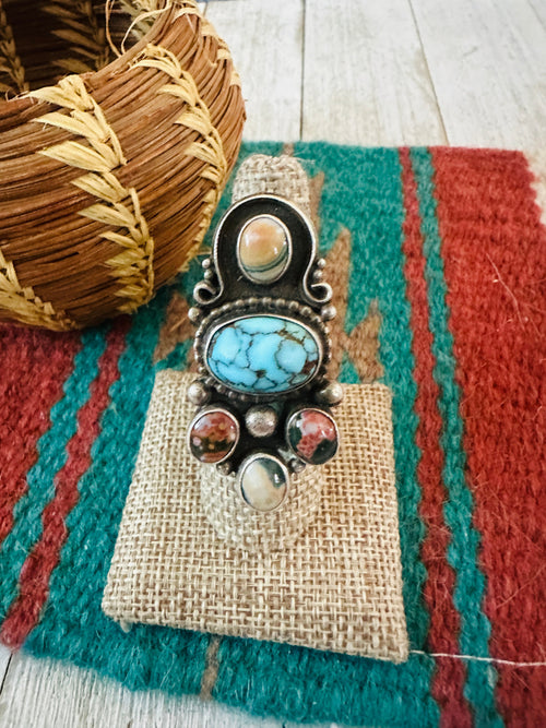 Old Pawn Navajo Sterling Silver & Multi Stone Ring Size 8.5
