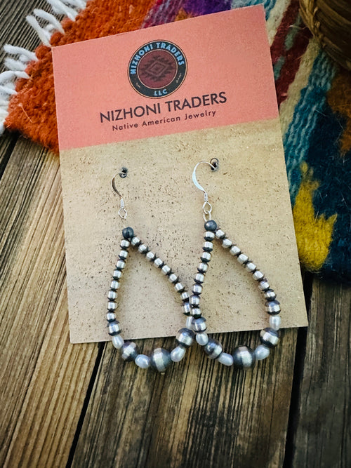 Handcrafted Freshwater Pearl & Sterling Silver Pearl Beaded Dangle Hoop Earrings