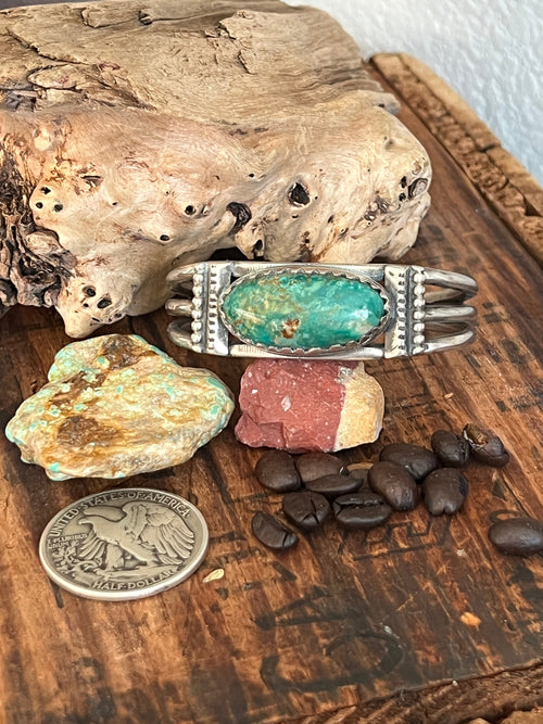 Hand Forged Old Pawn Sterling Silver & Turquoise Cuff Bracelet by Santa Fe Artist, Buffalo: The Cameo