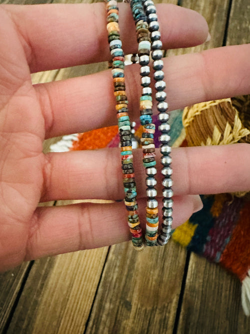 Handcrafted Turquoise, Spiny & Sterling Silver Pearl Triple-Strand Beaded Bracelet