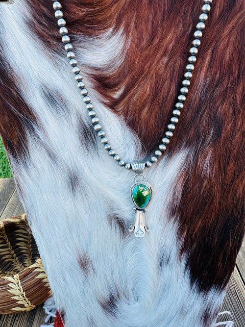 Handcrafted Turquoise & Sterling Silver Beaded Blossom Necklace