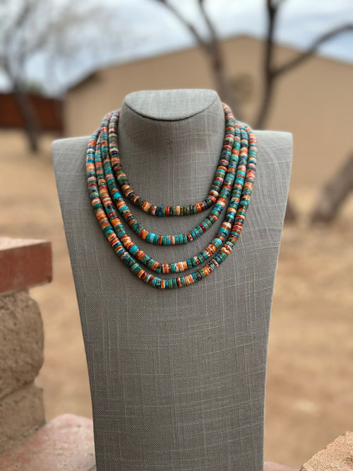 Navajo Kingman Turquoise & Spiny Sterling Silver 8mm Beaded Necklace