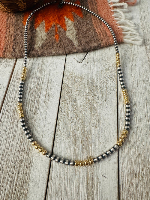 Navajo Sterling Silver & Gold Beaded Necklace