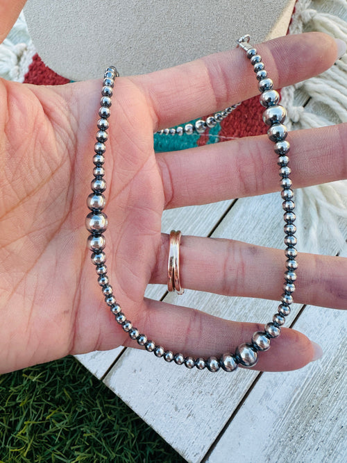 14” Sterling Silver Pearl Beaded  Necklace
