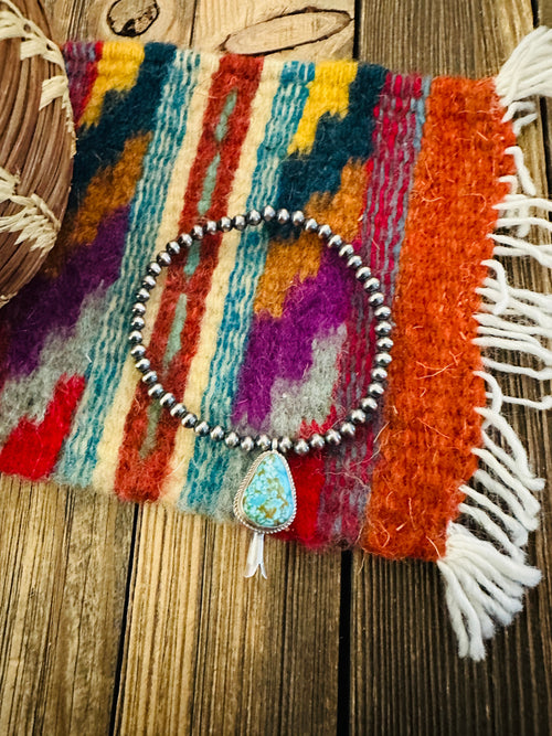 Handcrafted 3mm Sterling Silver Pearl & Turquoise Blossom Stretch Bracelet