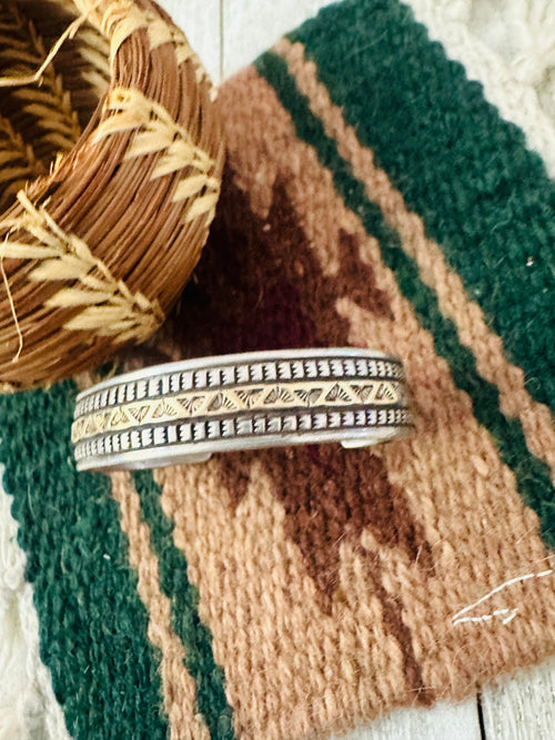 Old Pawn Vintage Navajo Sterling Silver & Gold Cuff Bracelet