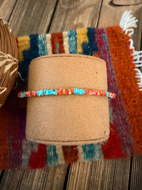Handcrafted Turquoise, Spiny Oyster & Sterling Silver Beaded Bracelet