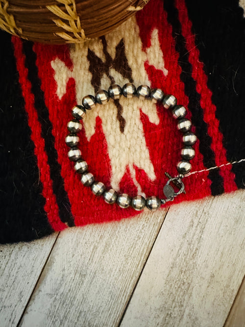 Navajo 6mm Sterling Silver Pearl Beaded Bracelet 7.5”