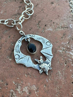 Halloween Collection Sterling Silver & Onyx Skull Bat Charm