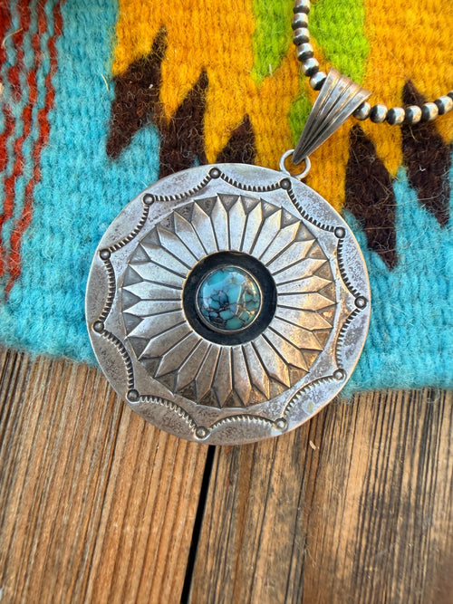 Old Pawn Handcrafted Turquoise and Sterling Silver Pendant