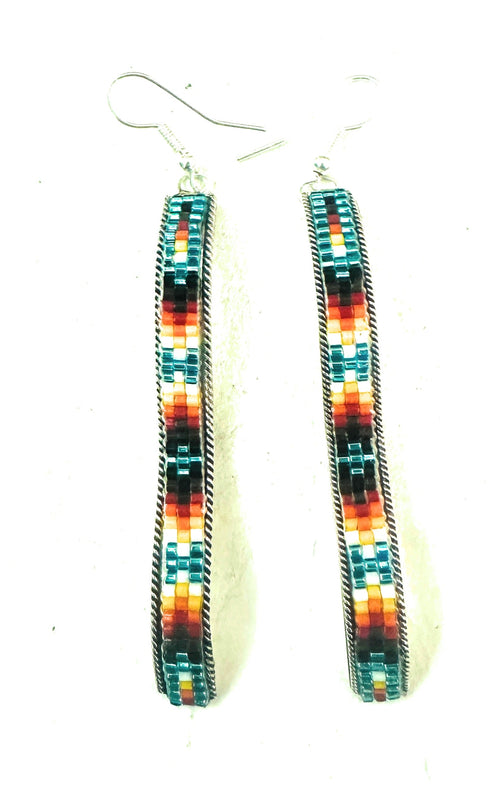 Navajo Handmade Multicolor Beaded Dangle Earrings