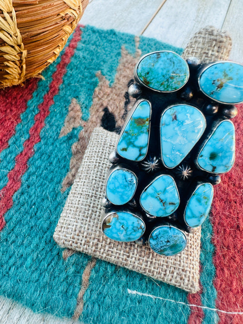 Old Pawn Handcrafted Turquoise & Sterling Silver Cluster Ring Size 9 by Travis James