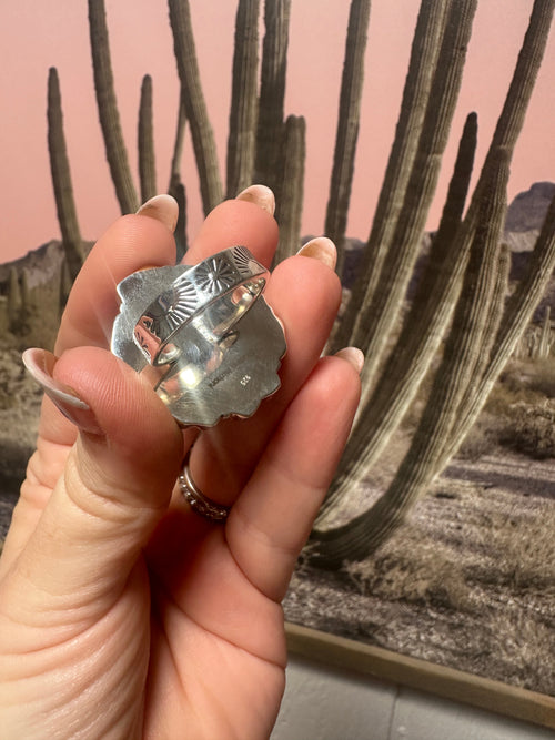 Beautiful Handmade Sonoran Mountain Turquoise, Palomino Turquoise And Sterling Silver Adjustable Heart Ring