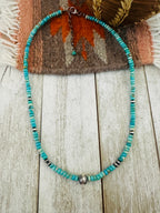 Navajo Turquoise & Sterling Silver 16” Beaded Necklace