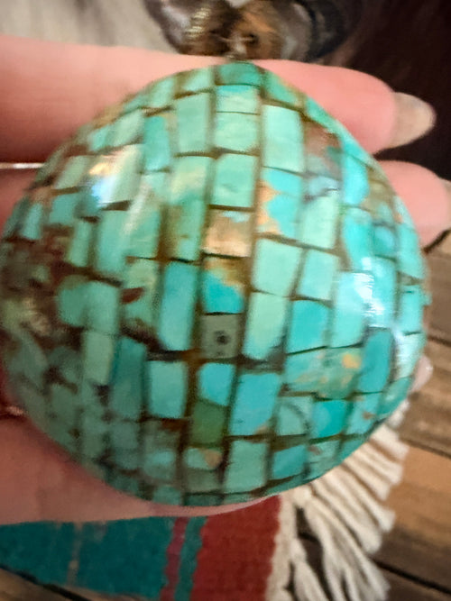 Old Pawn Handcrafted Turquoise and Heishi Shell Mosaic Inlay Beaded Necklace
