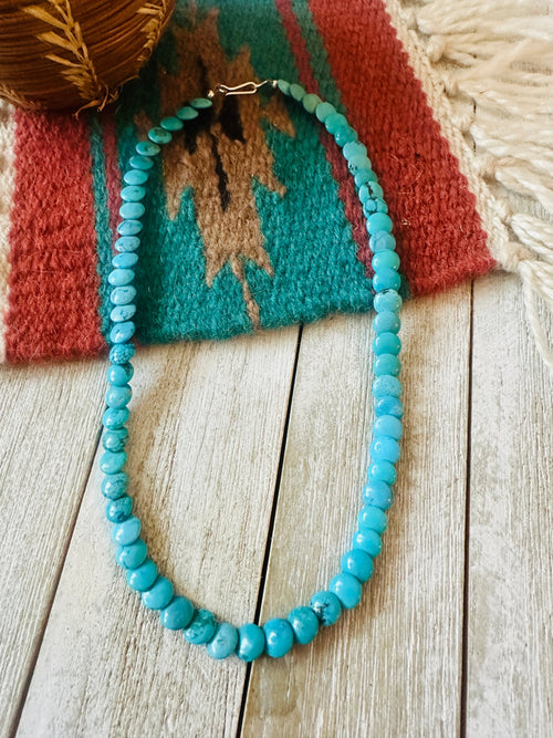 Navajo Turquoise & Sterling Silver 16” Beaded Necklace