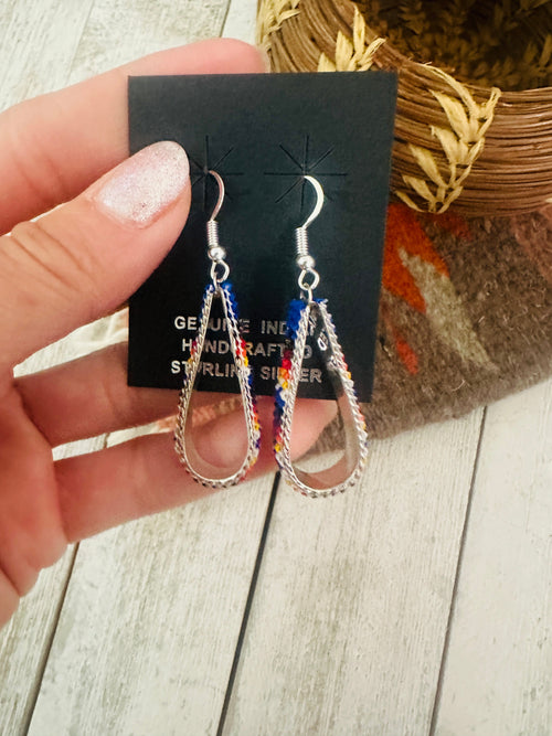 Navajo Handmade Multicolor Beaded Teardrop Dangle Earrings