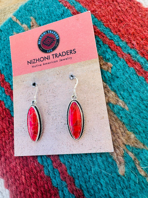 Navajo Sterling Silver Apple Coral Dangle Earrings