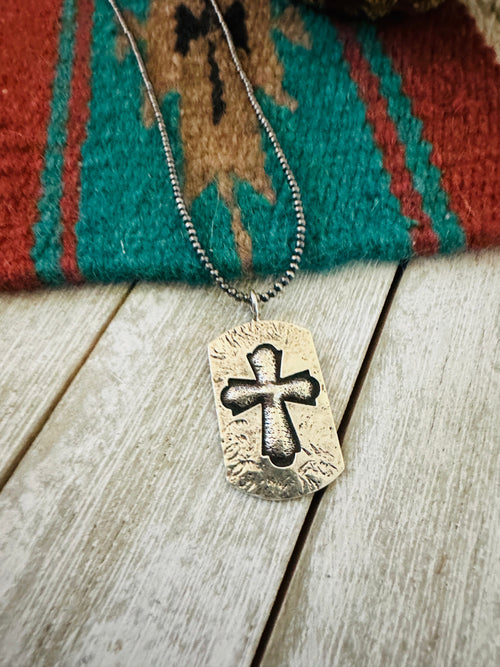 Navajo Sterling Silver Pearl Beaded Cross Necklace