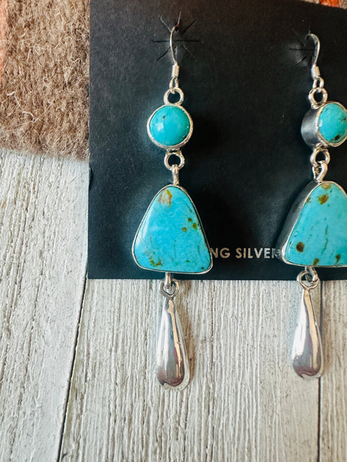 Navajo Turquoise And Sterling Silver Dangle Earrings