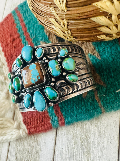 Navajo Sterling Silver, Royston and Sonoran Turquoise Cuff Bracelet by Murphy Platero