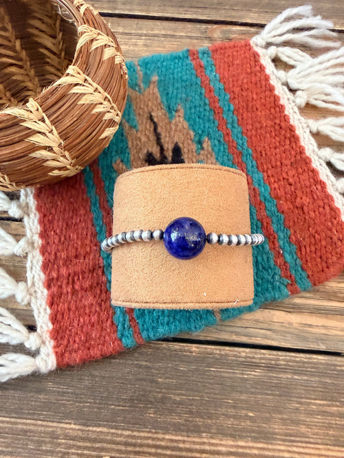 Handcrafted Lapis & Sterling Silver Pearl Beaded Bracelet