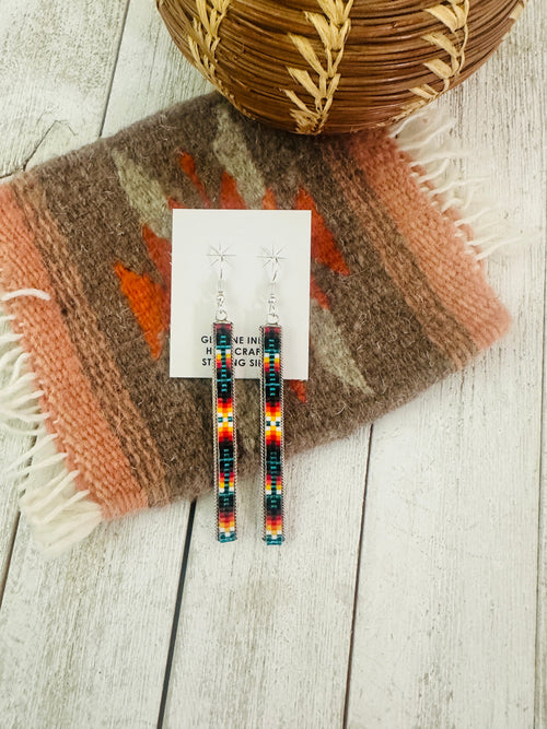 Navajo Handmade Multicolor Beaded Dangle Earrings