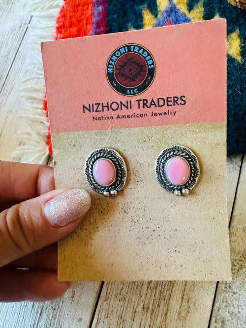 Navajo Sterling Silver & Queen Pink Conch Stud Earrings