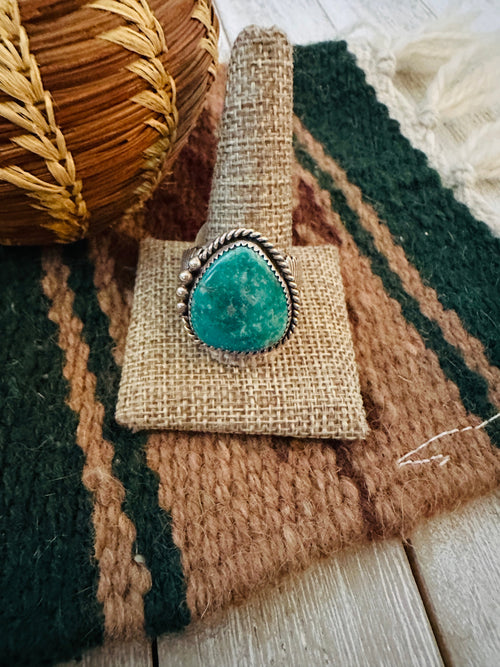 Old Pawn Handcrafted Turquoise & Sterling Silver Ring Size 13.75