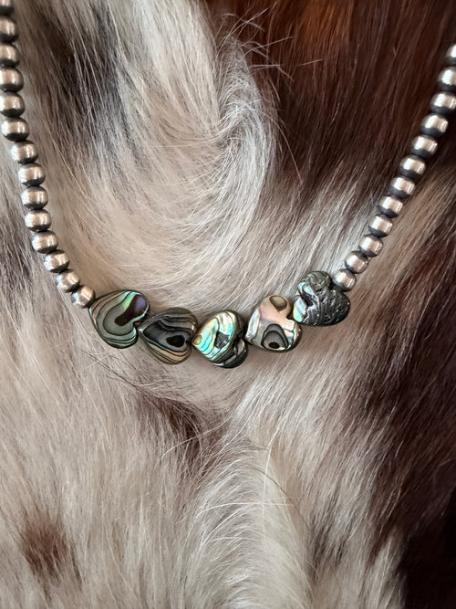 Handcrafted Abalone Heart & 4mm Sterling Silver 18” Beaded Necklace