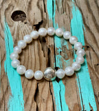 White Pearl Stretch Bracelet with Sterling Silver Disc