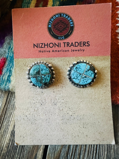 Handcrafted Old Pawn Sterling Silver & Turquoise Inlay Post Earrings