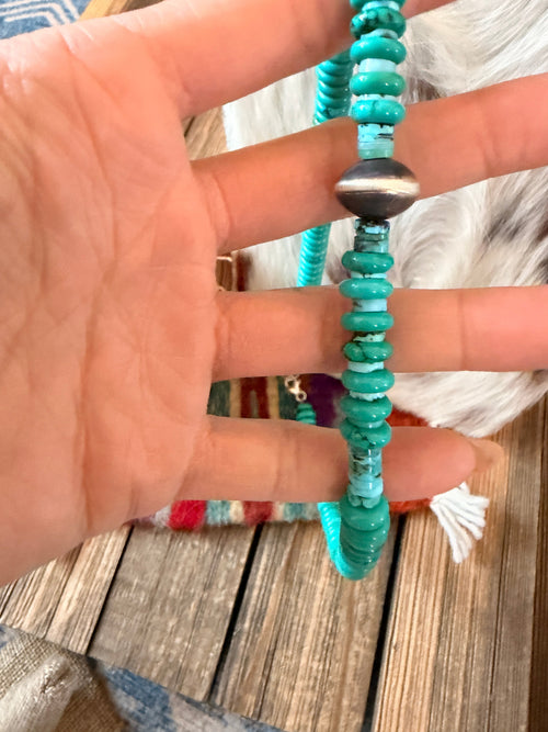 Handcrafted Turquoise & Sterling Silver Beaded 18” Necklace