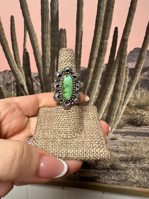 Beautiful Handmade Sonoran Mountain Turquoise And Sterling Silver Adjustable Single Stone Ring