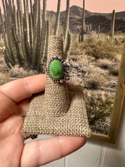 Beautiful Handmade Sonoran Turquoise And Sterling Silver Adjustable FLOWER Ring