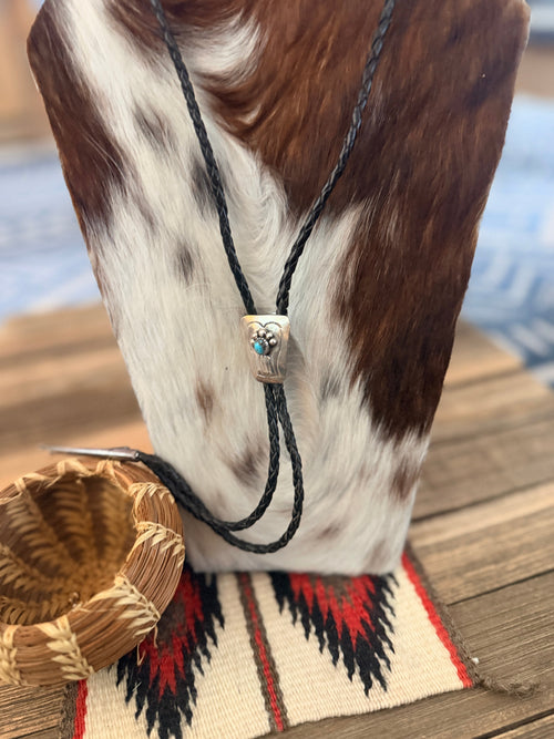 Handcrafted Vintage Old Pawn Sterling Silver & Turquoise Bolo Tie
